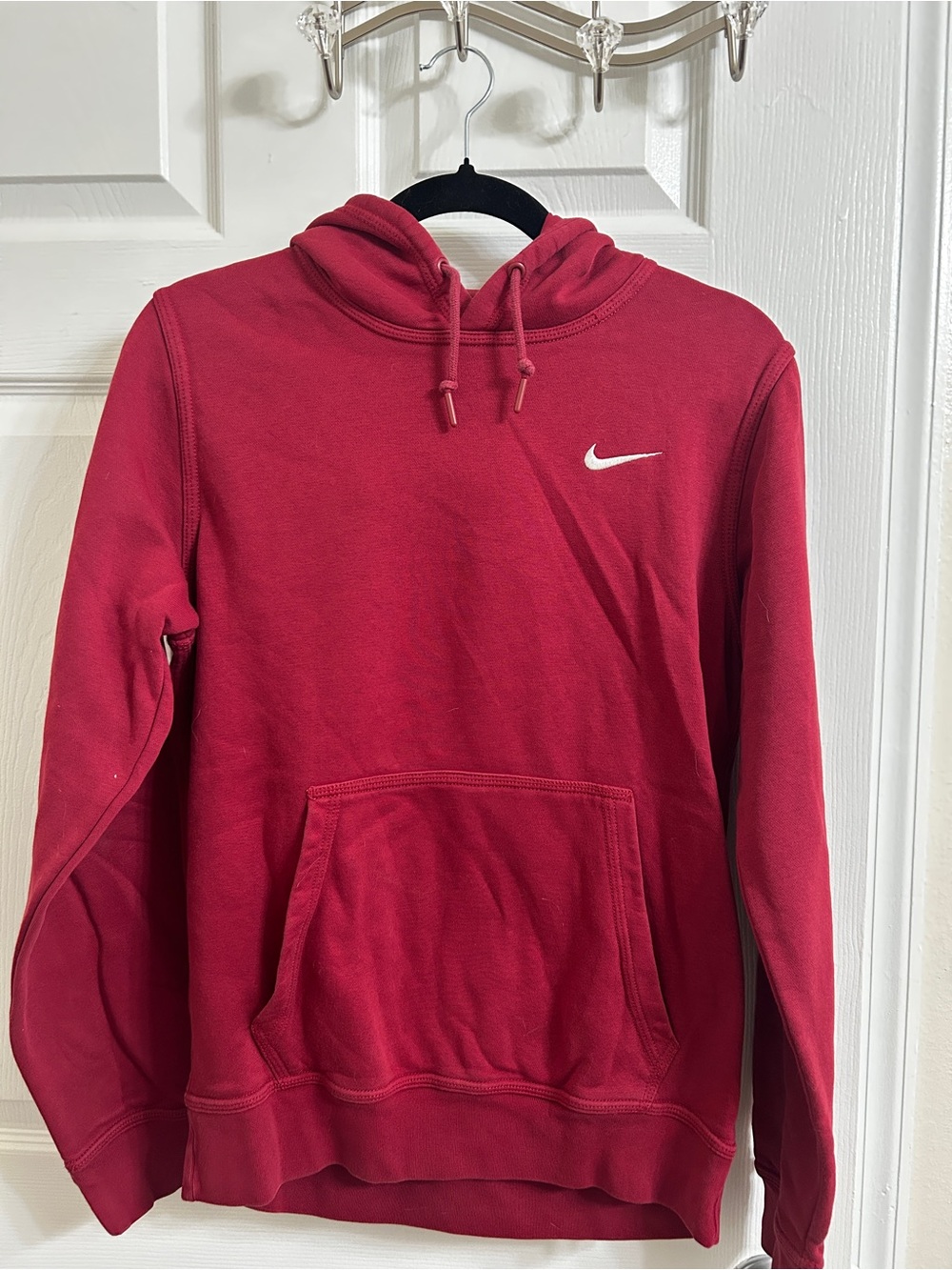 Nike Men's Red Crewneck Hoodie with White Swoosh